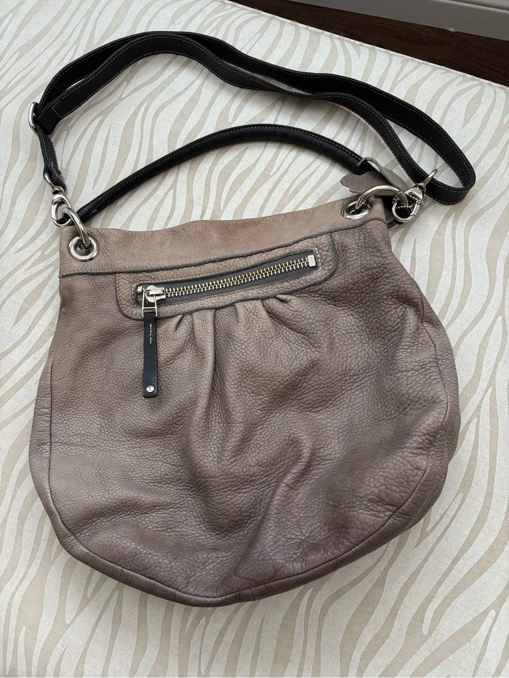 Roots Taupe Leather Shoulder Bag with Black Strap